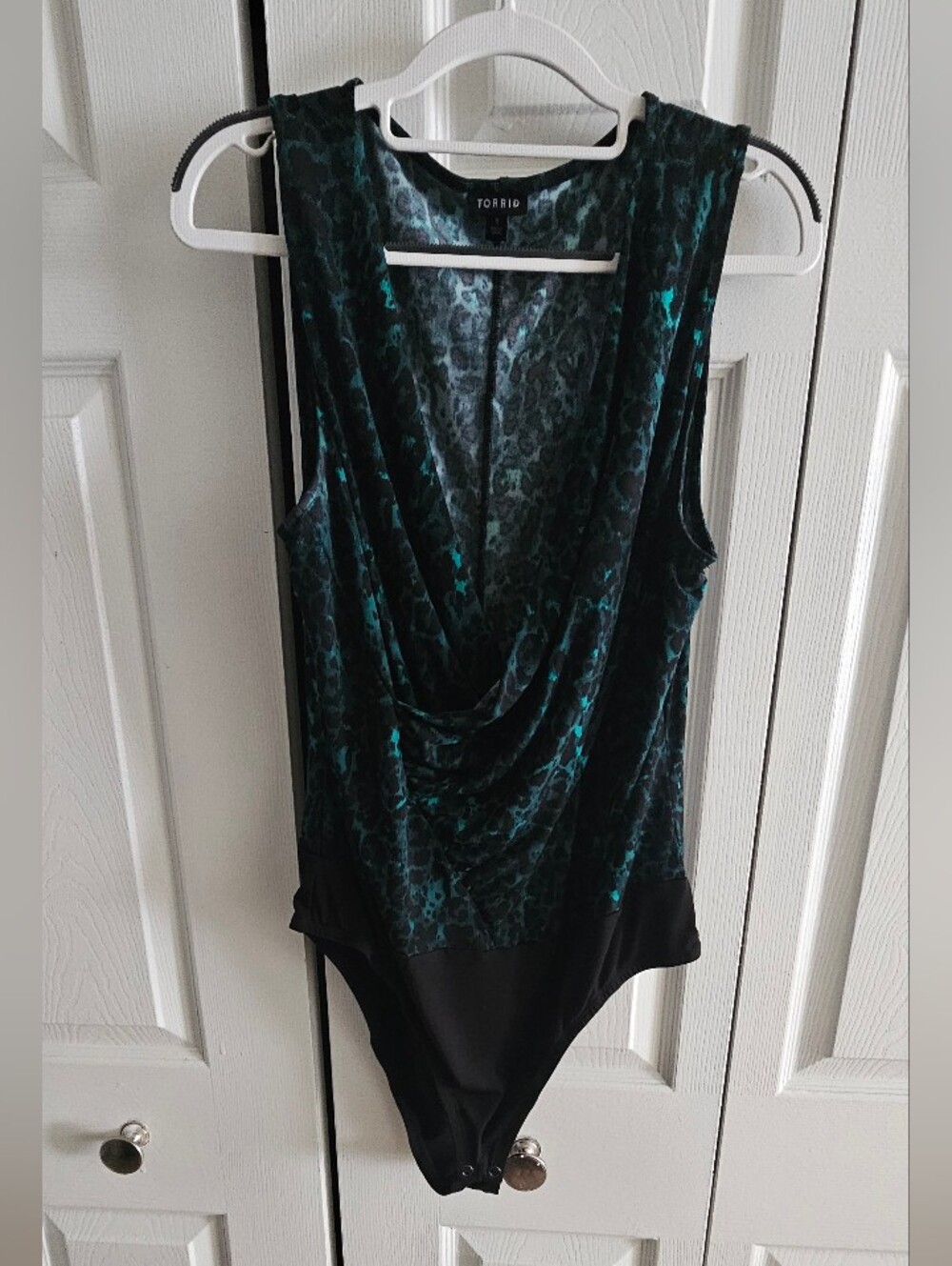 Torrid Teal & Black Draped Bodysuit - Sleeveless